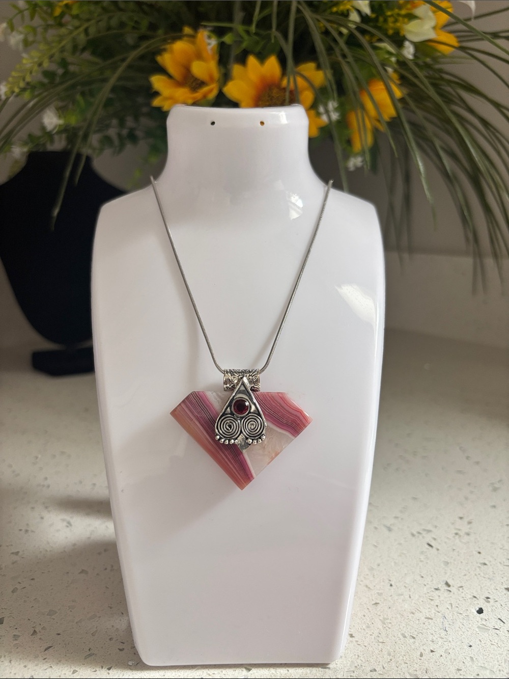 Solar Agate & Garnet Gemstone Pendant Necklace